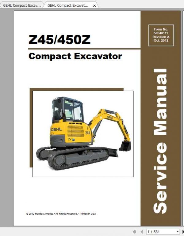 GEHL Compact Excavator 450ZZ45 Service Manual 2
