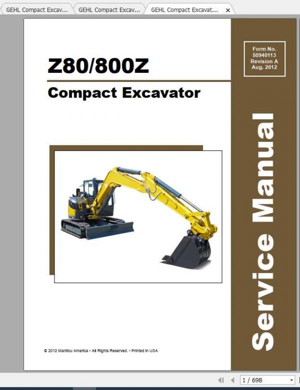 GEHL Compact Excavator 800ZZ80 Service Manual 1 1