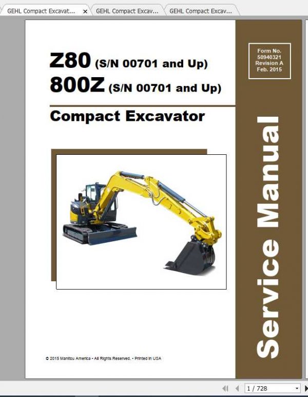 GEHL Compact Excavator 800ZZ80 Service Manual 2 1