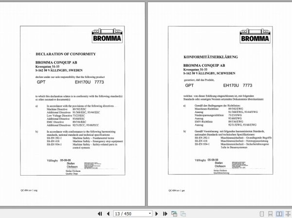 Gotttwald Bromma Telescopic Spreader EH170U Operator ManualEN 2