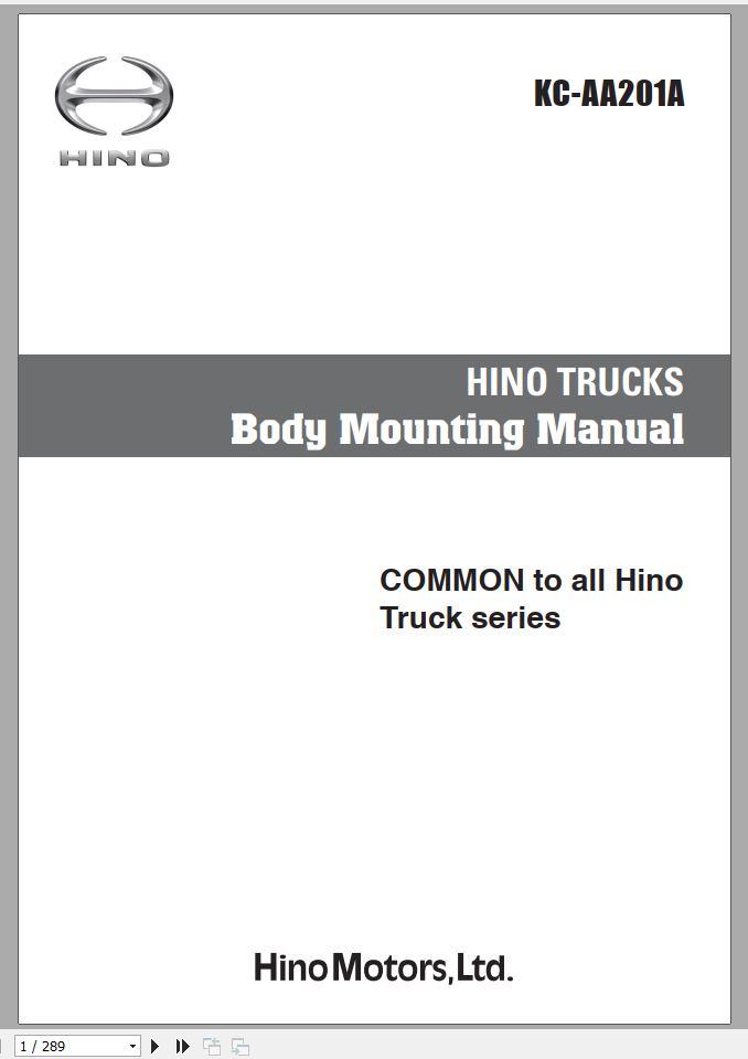 Hino Truck All Series Body Mounting Manual