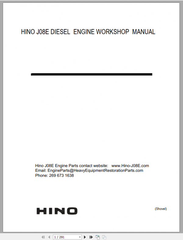 Hino Truck J08E Diesel Engine Workshop Manual