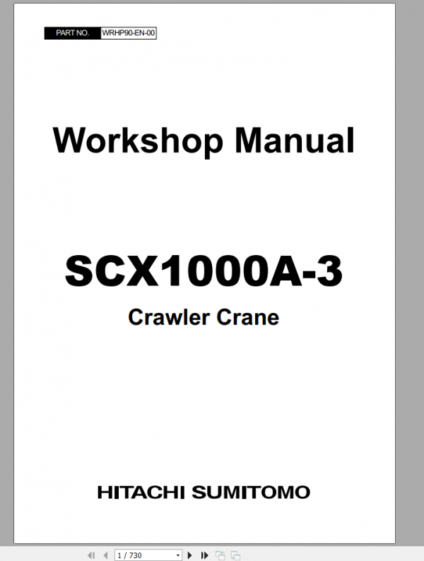 Hitachi Sumitomo Crawler Crane SCX1000A 3 WRHP90 EN 2016 Workshop Manual