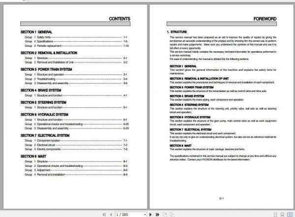 Hyundai Forklift 20BRJ 7 25BRJ 7 Service Manual 1