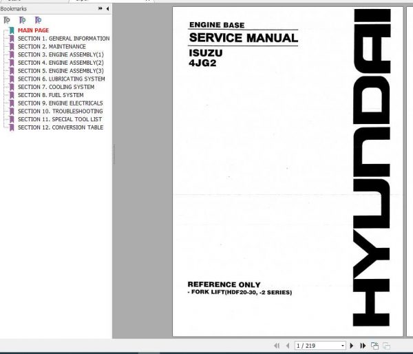 Hyundai Forklift Isuzu 4JG2 Engine Service Manual 1