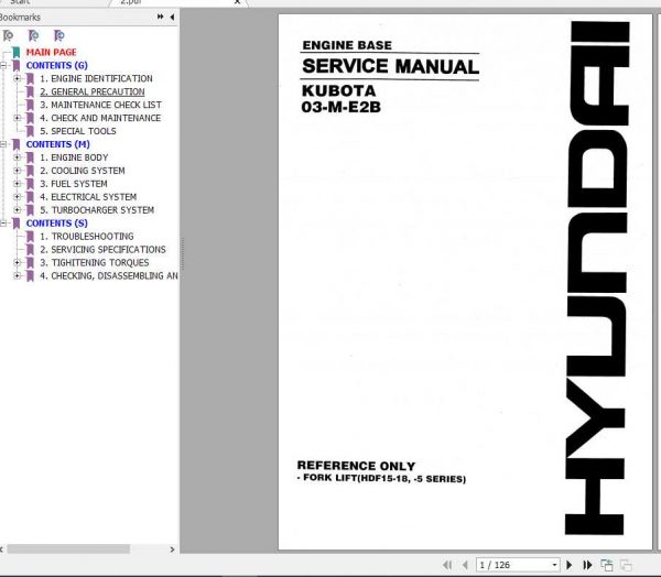 Hyundai Forklift Kubota 03 M E2B Engine Service Manual 1