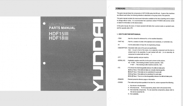 Hyundai Forklift Truck HDF15III 18III Parts ManualENKO 1