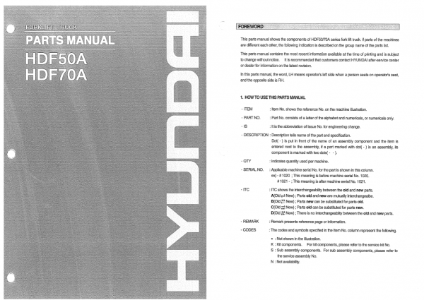 Hyundai Forklift Truck HDF50A 70A Parts ManualENKO 1