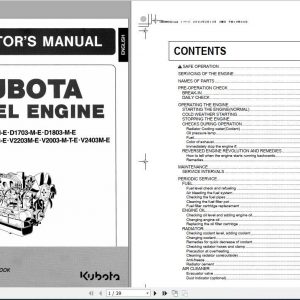 Hyundai Kubota D1503 D1803 V2003 V2403 Engine Operators Manual 1