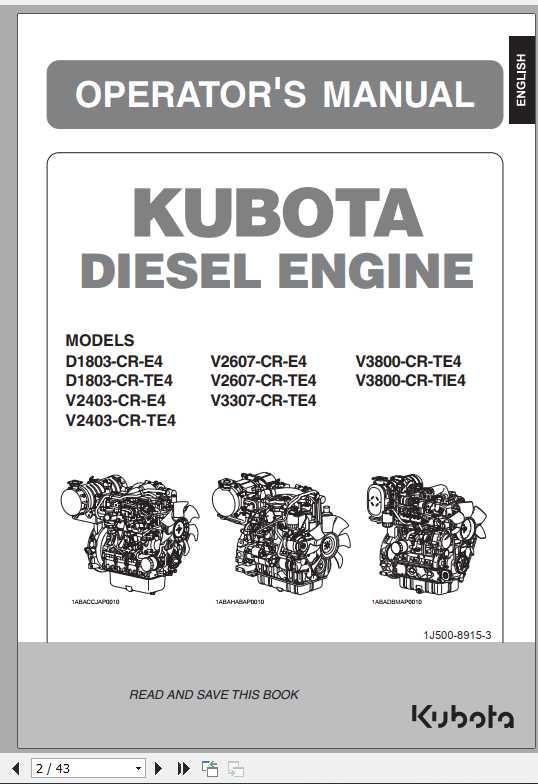 Hyundai Kubota V2403 V3800 Engine Operators Manual 1