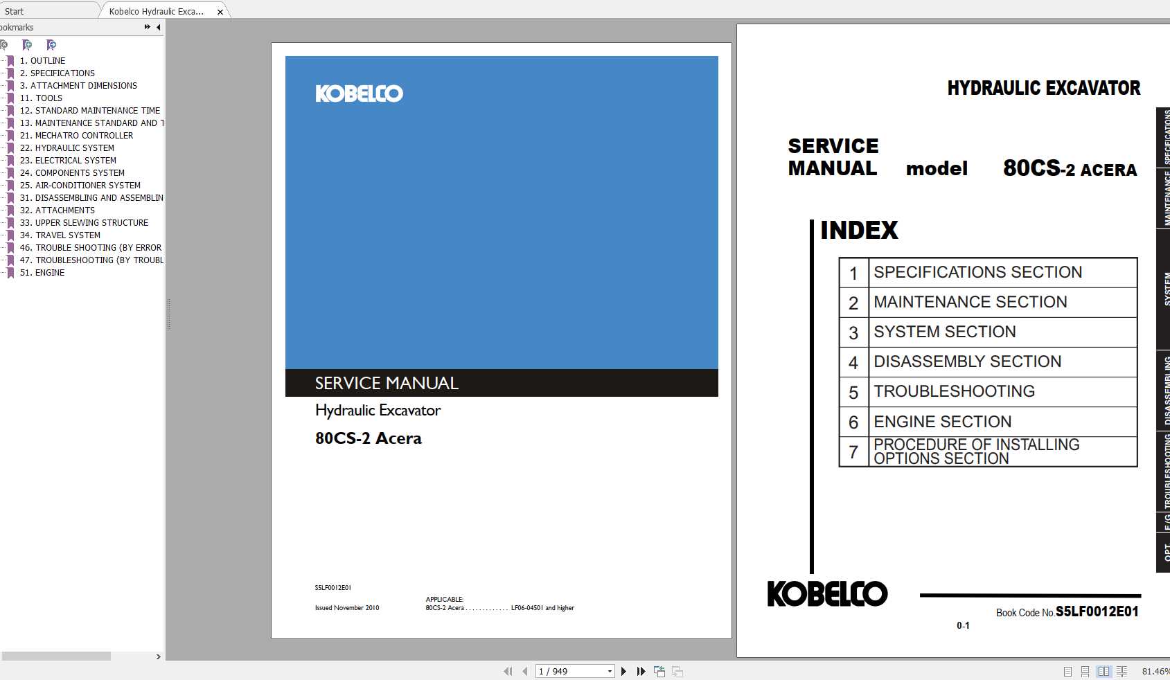 Kobelco Hydraulic Excavator 80CS 2 Acera Service ManualS5LF0012601 1
