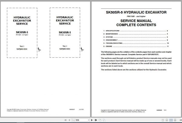 Kobelco Hydraulic Excavator SK50SR 5 84365627 Service ManualS5PJ0031E01 1