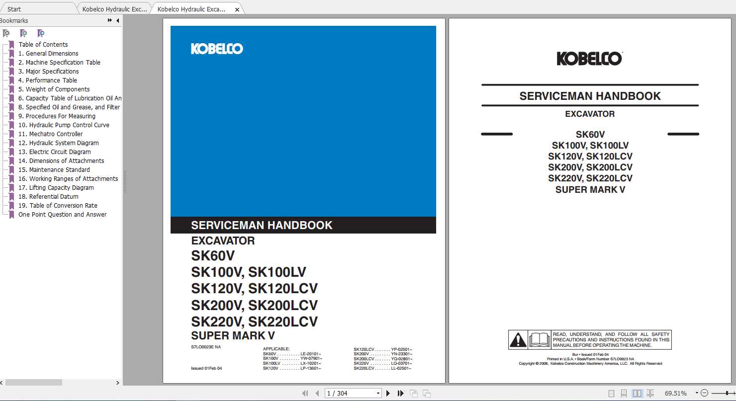 Kobelco Hydraulic Excavator SK60V SK220LCV Service Handbook 1