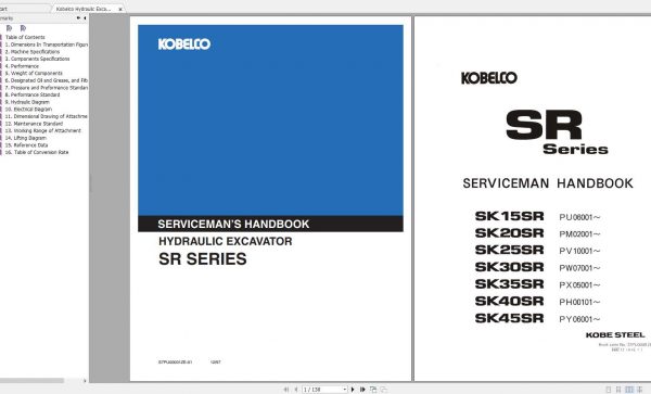 Kobelco Hydraulic Excavator SR Series Servicemans HandbookS7PU00001ZE 01 1