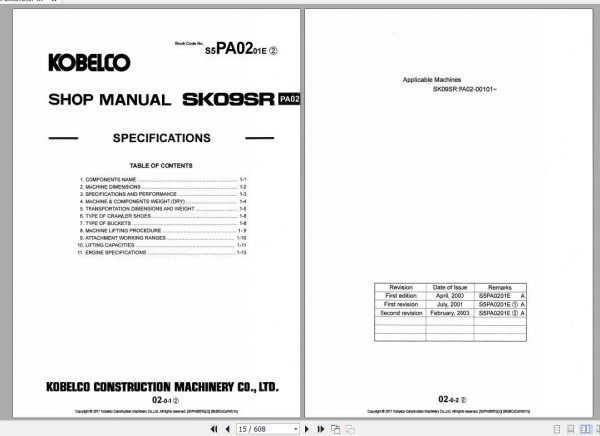 Kobelco Mini Excavator SK09SR Shop ManualS5PA0001E 02 2