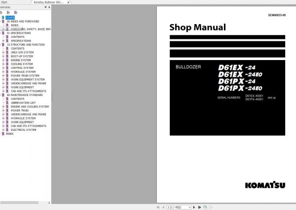 Komatsu Bulldozer D61EXPX 24 D61PXEX 24E0 SEN06855 00 Shop Manual09 2020 1