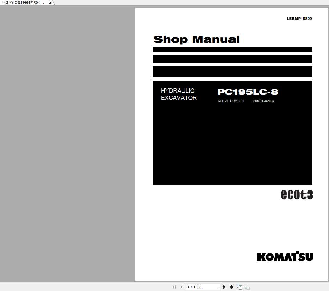 Komatsu Hydraulic Excavator PC195LC 8 Shop ManualLEBMP19800 1