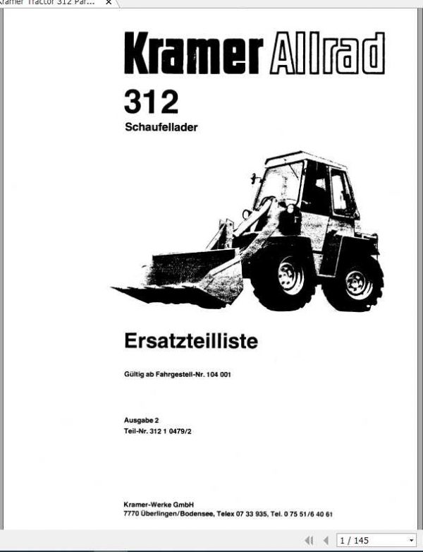 Kramer Wheel Loader 312 Spare Parts CatalogDe 1