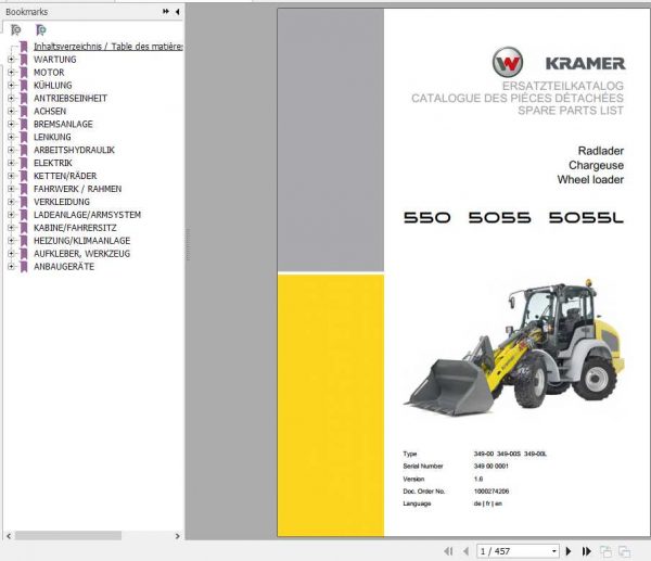 Kramer Wheel Loader 550 5055 5055L Spare Parts List 1