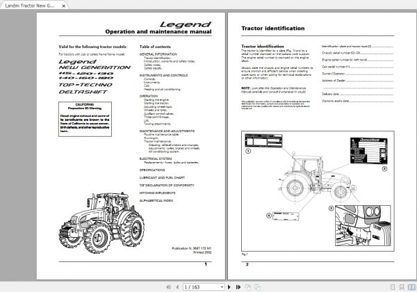 Landini Tractor New Generation 115 180 Operation and Maintenance Manual 1