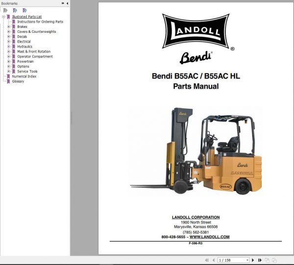Landoll Bendi Forklift Model B55AC B55ACHL Parts Manual 1