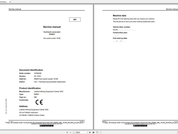 Liebherr Mining Hydraulic Excavator R9800 Type986 Service Manual09 2020 1
