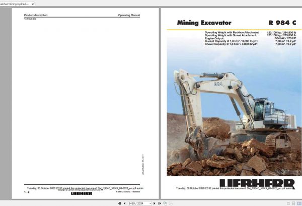 Liebherr Mining Hydraulic Excavator R984B R984C Service Manual09 2020 3