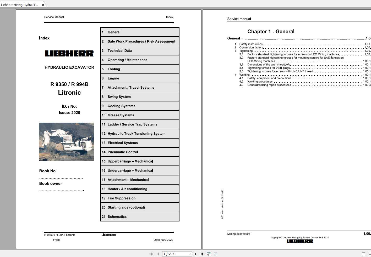 Liebherr Mining Hydraulic Excavator R994B R9350 Litronic Type 411 Service Manual09 2020 1