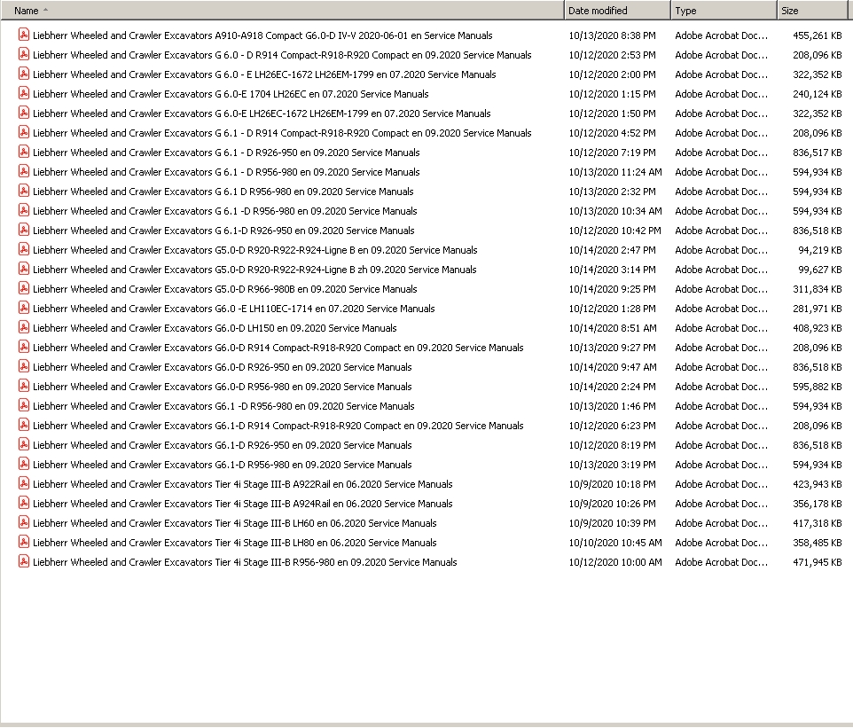 Liebherr Wheeled and Crawler Excavators Updated 102020 Full Service Manuals DVD 1