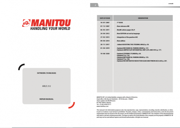 Manitou Axle 212 08 2020 Repair Manual547983EN 2