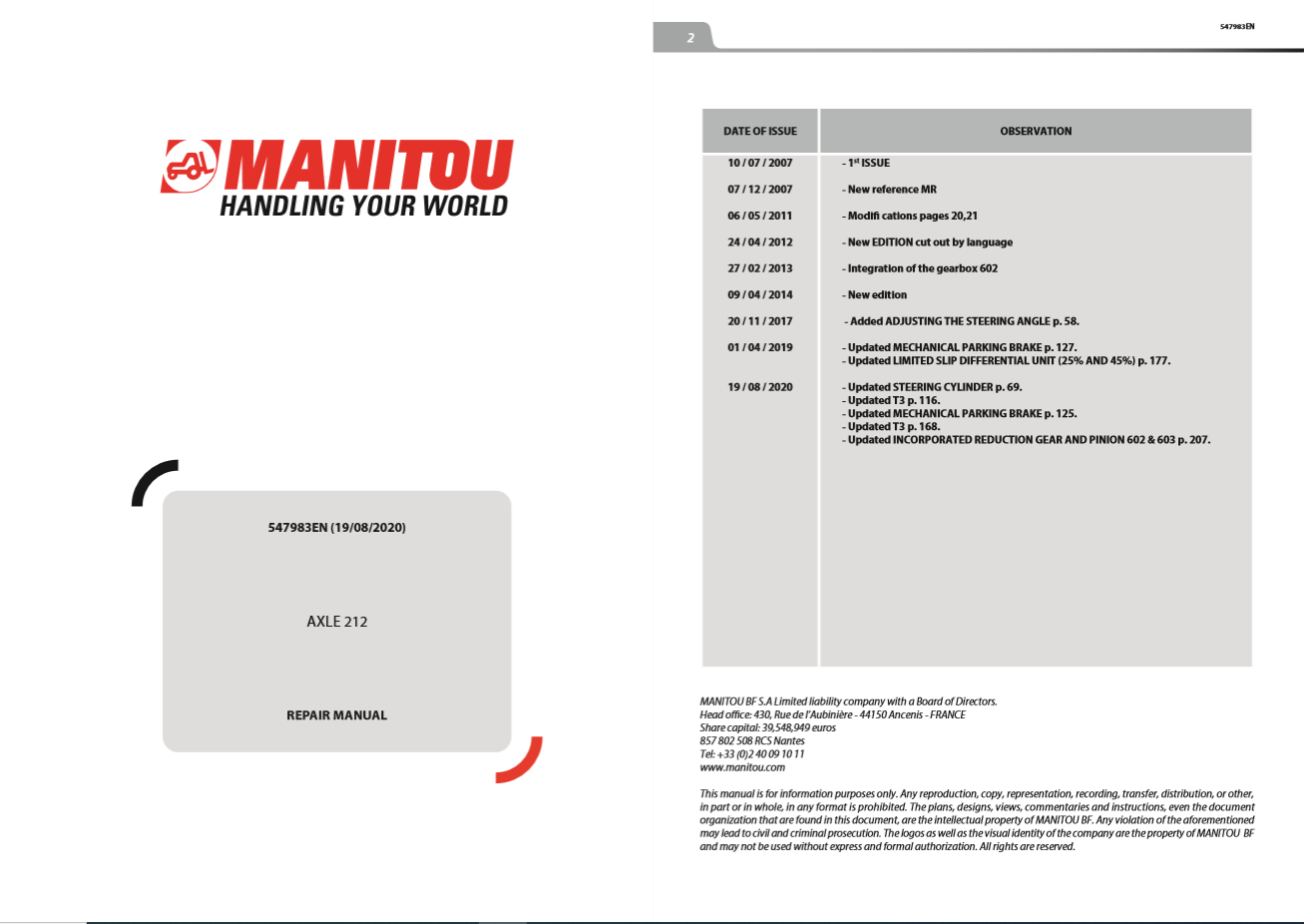 Manitou Axle 212 08 2020 Repair Manual547983EN 2