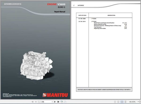 Manitou Engine V3600V Euro 3 Repair Manual647049EN100 1