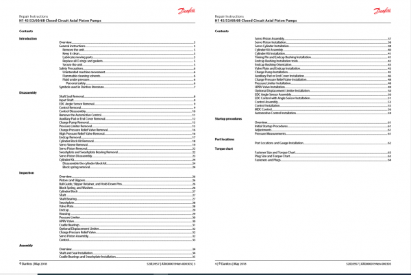 Manitou Hydrostatic Pump H1 045 053 060 068 Repair Manual647039EN 2
