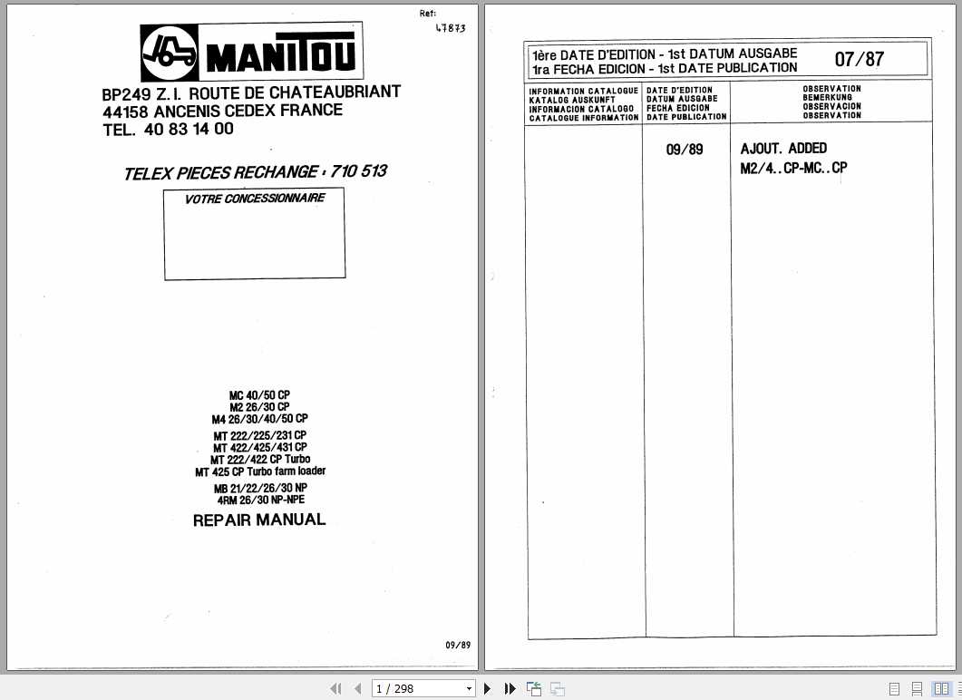 Manitou M2 M4 MT MB 4RM 26 30 40 50 CP Repair Manual47873 1