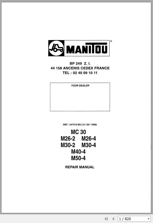Manitou M26M30 2 M26M50 4 MC30 Repair Manual547518EN 1