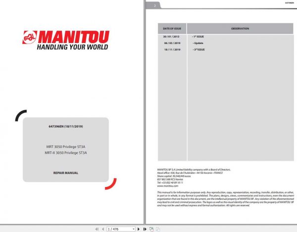 Manitou MRT MRT X 3050 Privilege ST3A Repair Manual2019 1