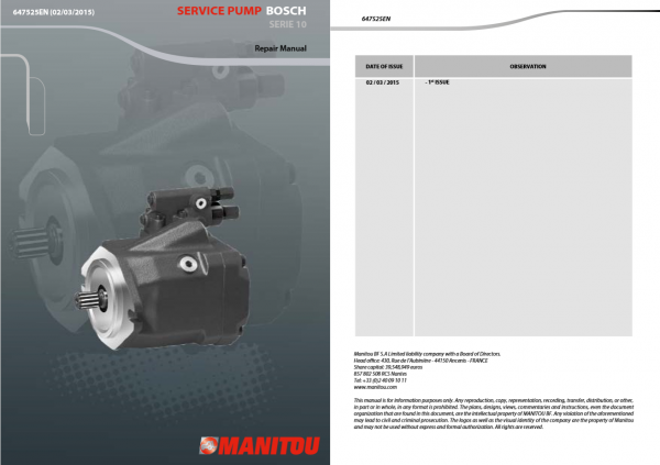 Manitou Service Pump Series 10 Repair Manual647525EN 1