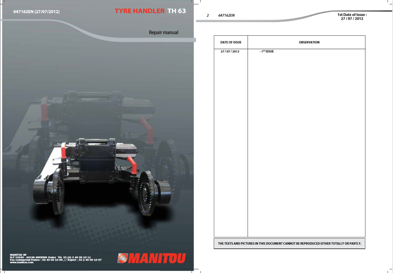 Manitou Tyre Handler TH 64 Repair Manual647162EN 1