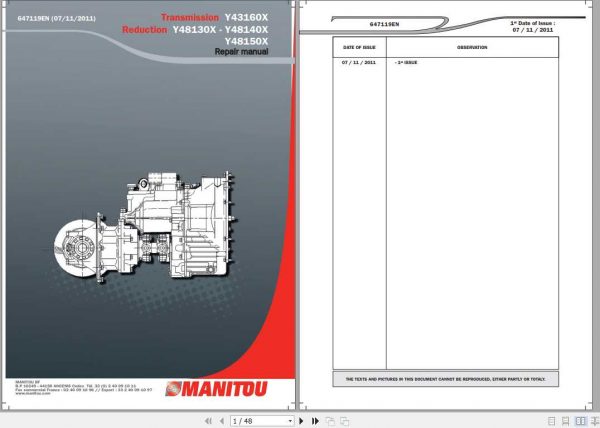 Manitou Y48130X Y43160X Y8140X Y48150X Repair Manual647119EN 1