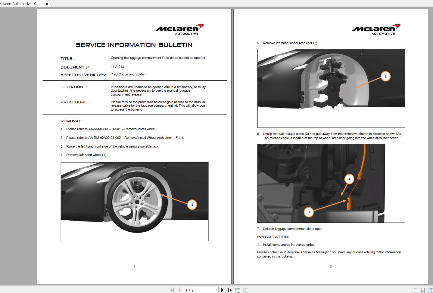 Mclaren Automotive Service Information Bulletins CD1 1