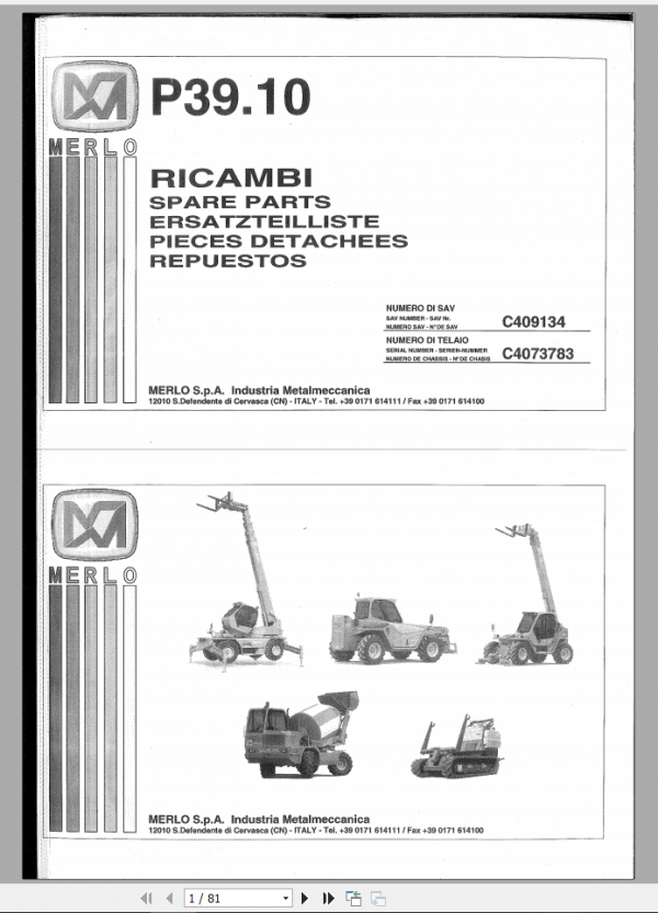 Merlo Telescopic handler P3910 Parts ManualEN 2