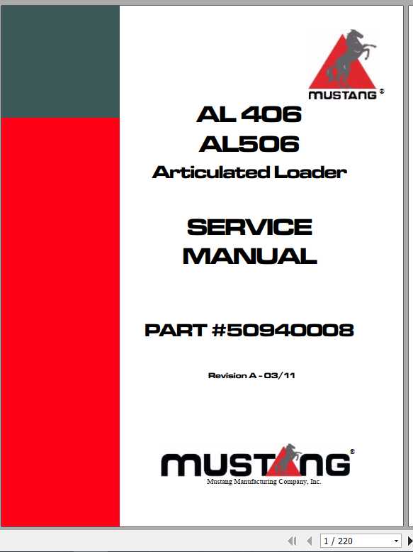 Mustang Articulated Loader AL406 AL506 Service Manual50940008 1
