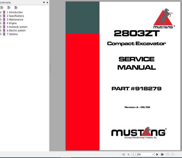 Mustang Compact Excavator 2803ZT Service Manual918279 1