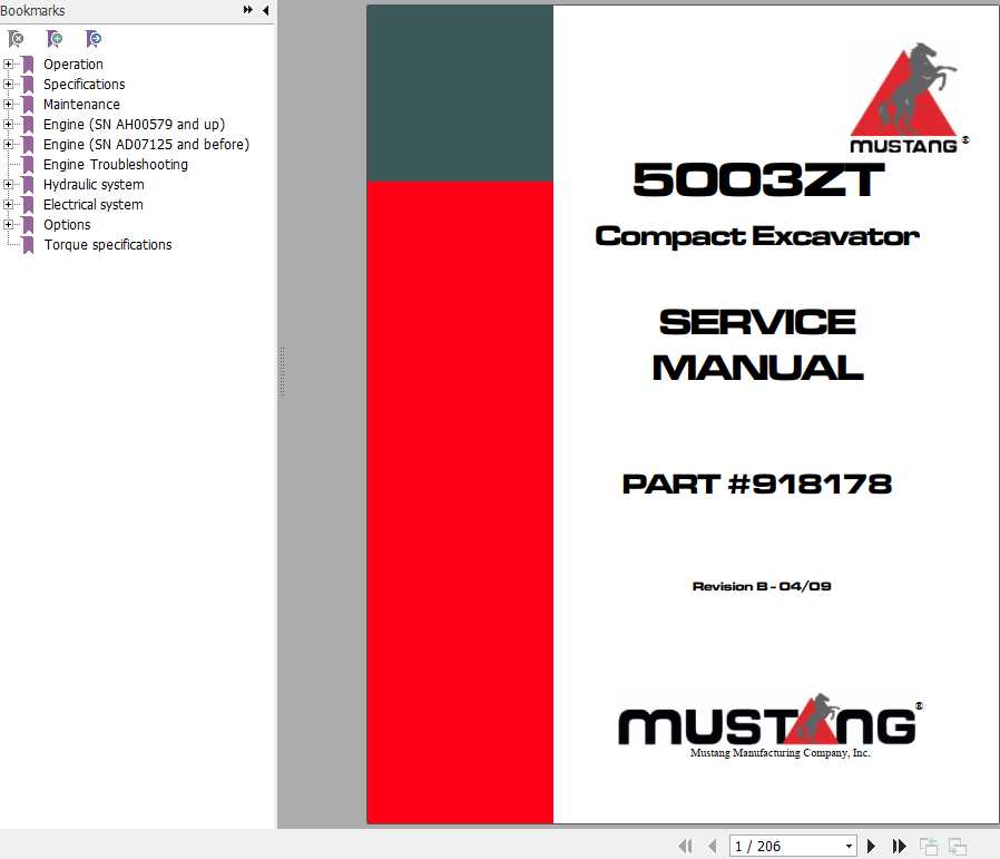 Mustang Compact Excavator 5003ZT Sevice Manual918178 REVB 1