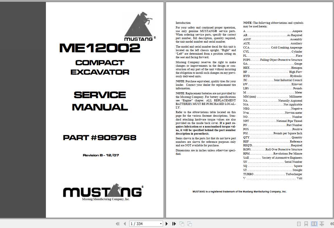 Mustang Compact Excavator ME12002 Service Manual909768 REVB 1