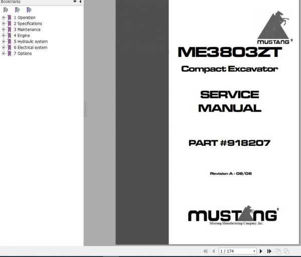 Mustang Compact Excavator ME3803ZT Service Manual918207 1