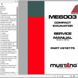 Mustang Compact Excavator ME6003 Service Manual918175 1