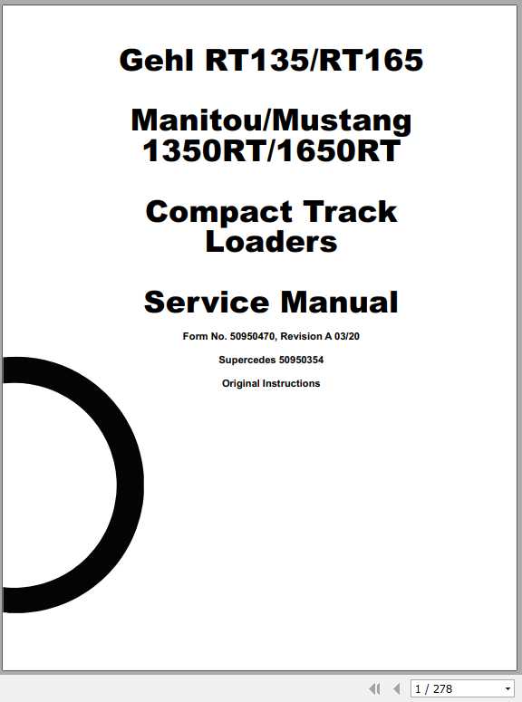 Mustang Compact Loader 1350RT 1650RTRT135 RT165 Service Manual50950470 1
