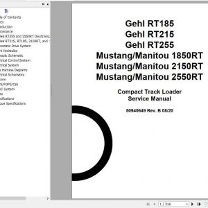 Mustang Compact Loader 1850RT 2150RT 2550RT Service Manual50940649 1