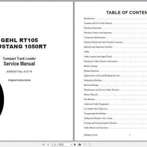 Mustang Compact Loader RT105 1050RT Service Manual50950457 1